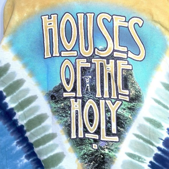 Vtg Led Zeppelin Houses Of The Holy Liquid Blue Tie Dye Band Shirt AOP Mens L - Picture 6 of 9